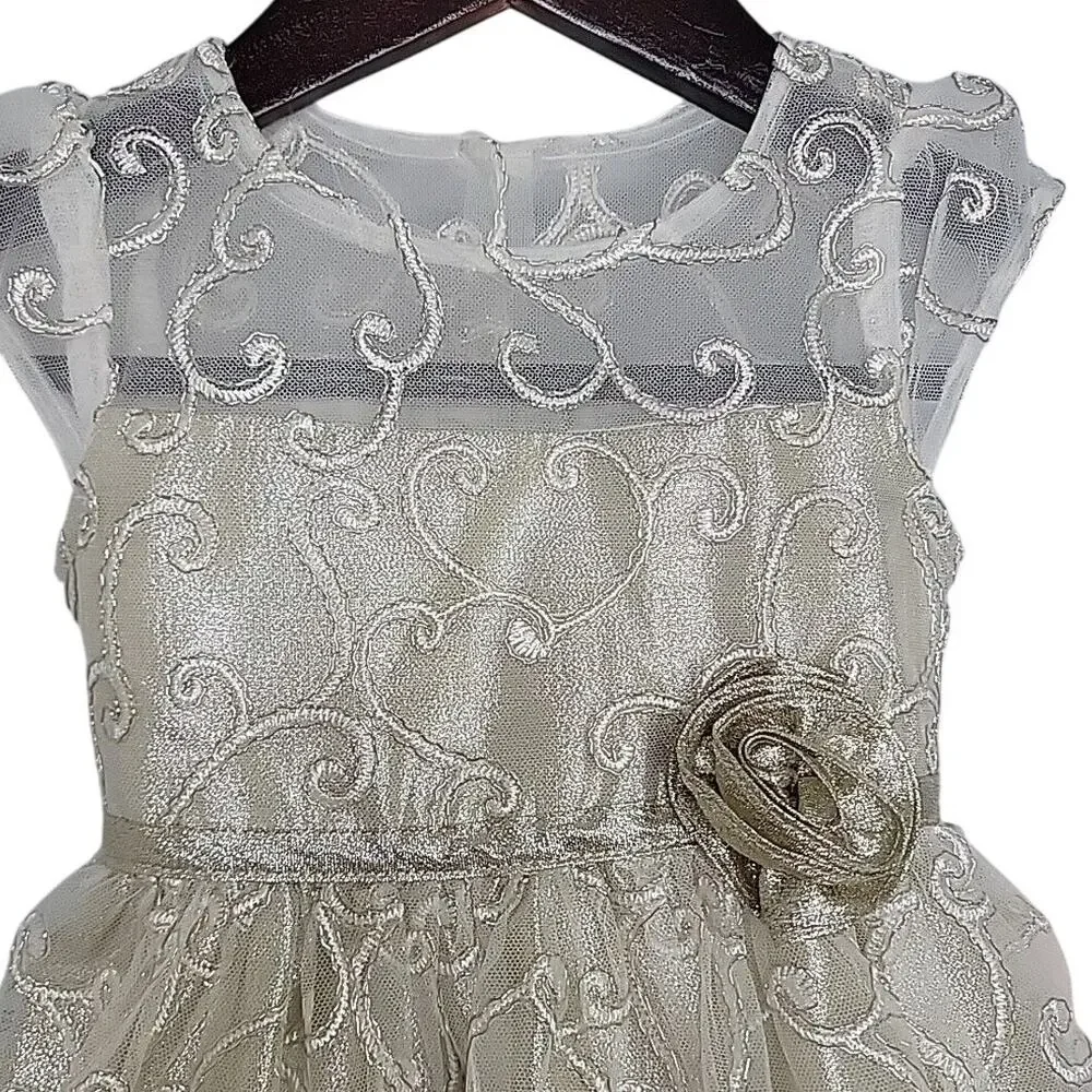 Jona Michelle Girls Toddler Holiday Christmas Dress Gold Lace 3T NWT STUNNING